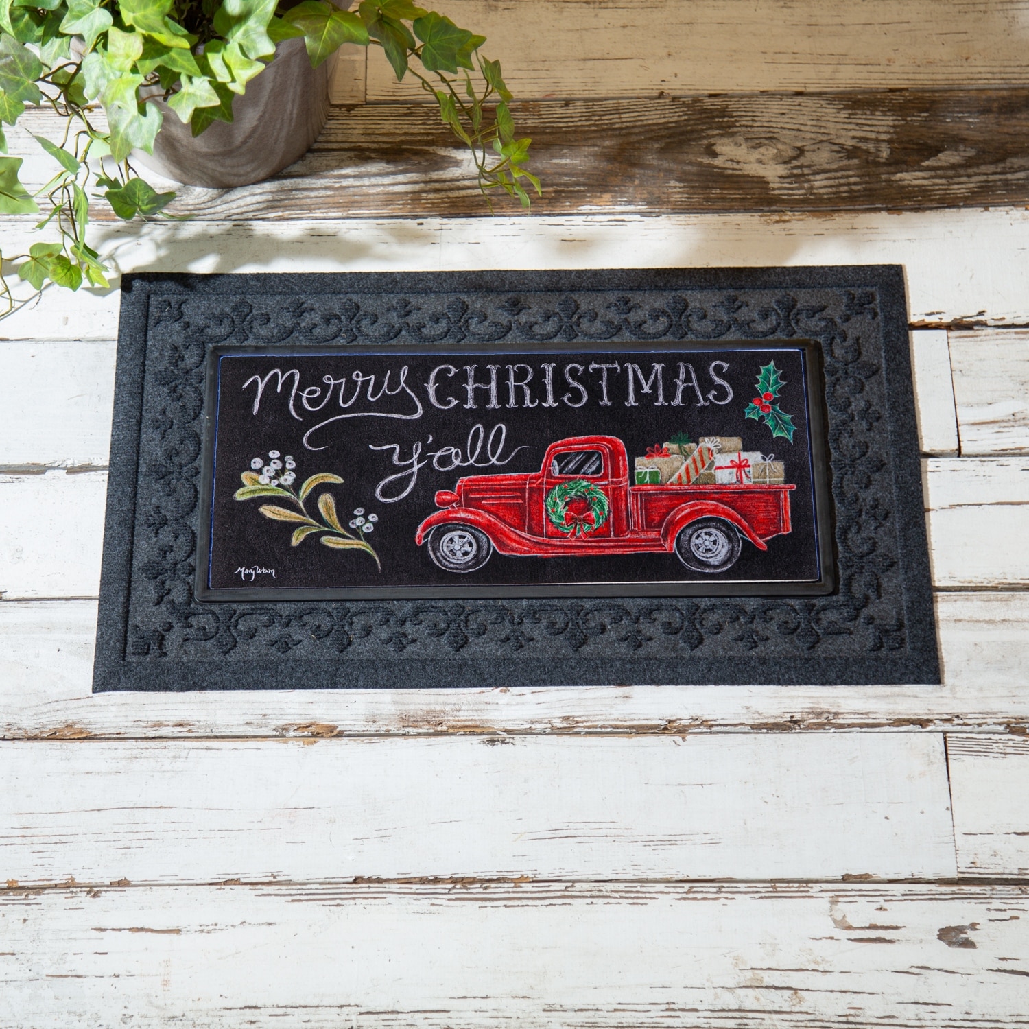 Merry Christmas Y'all Red Truck Sassafras Switch Mat