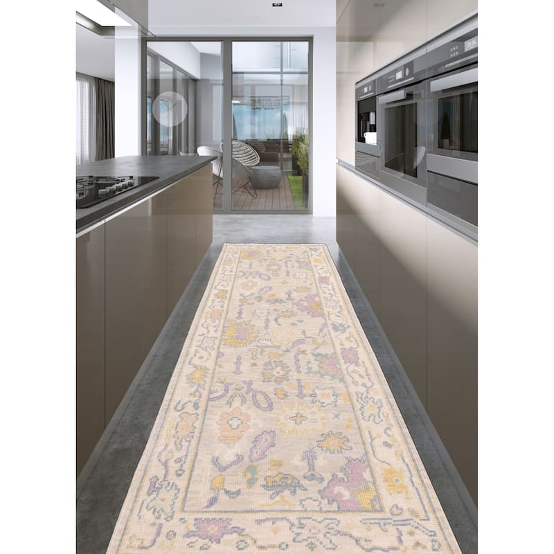 ECARPETGALLERY Hand-knotted Modern Oushak Light Grey Wool Rug - 2'7 x 8'0