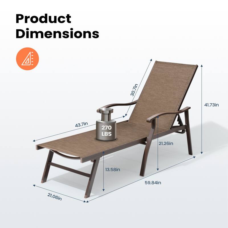 Pellebant Outdoor Patio Aluminum Adjustable Chaise Lounge Chair