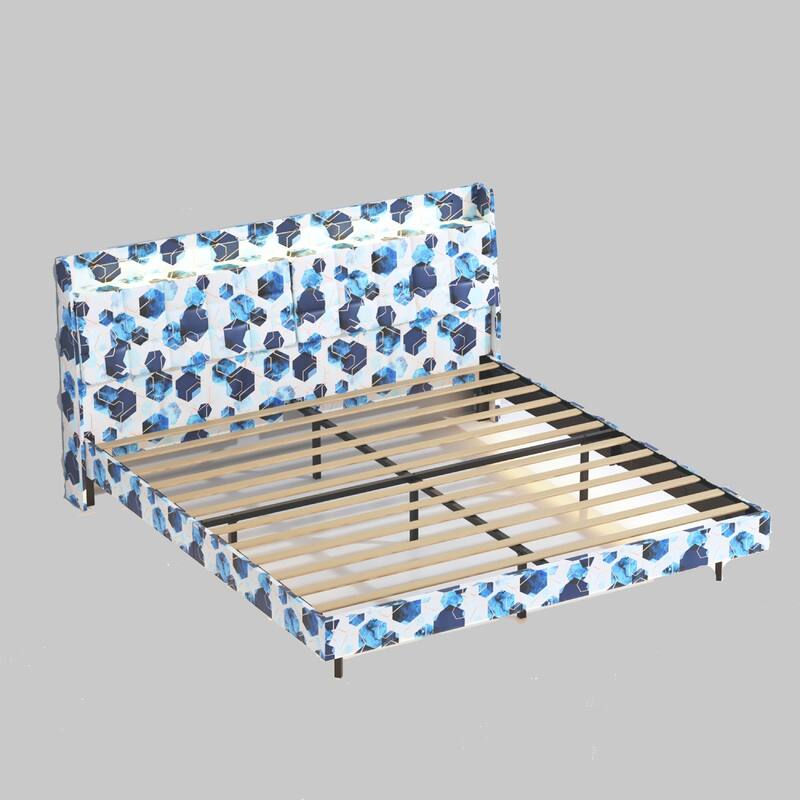 King Size Floating Bed Frame with LED Lighting, USB Ports, & Storage Headboard, No Box Spring Needed