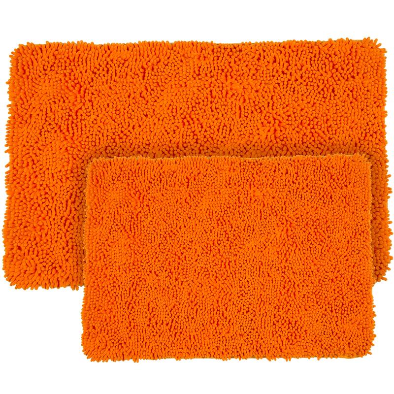 Bathroom Rugs - 2-Piece Memory Foam Bathroom Set with Chenille Shag Top and Non-Slip Base by Lavish Home (Orange)
