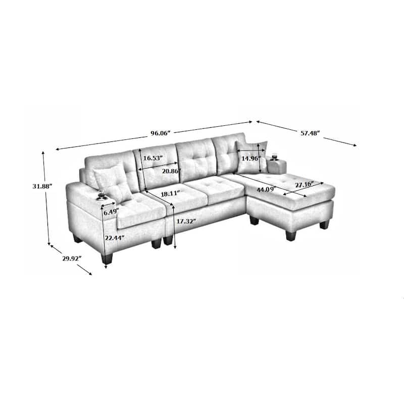 Modern Convertible L-shaped sofa With Pillows