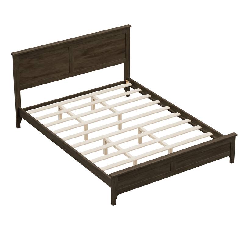 Modern Solid Wood Queen Size Platform Bed with Sturdy Wooden Slats Support