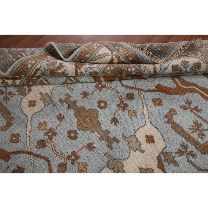 Light Blue Oushak Indian Area Rug Hand-Knotted Wool Carpet - 8'1"x 9'11"