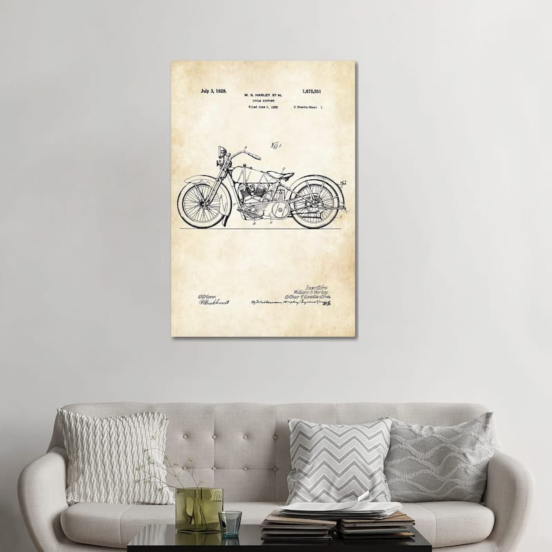 iCanvas "1928 Harley Davidson Motorcycle" by Patent77 Canvas Print - 48x32x1.5