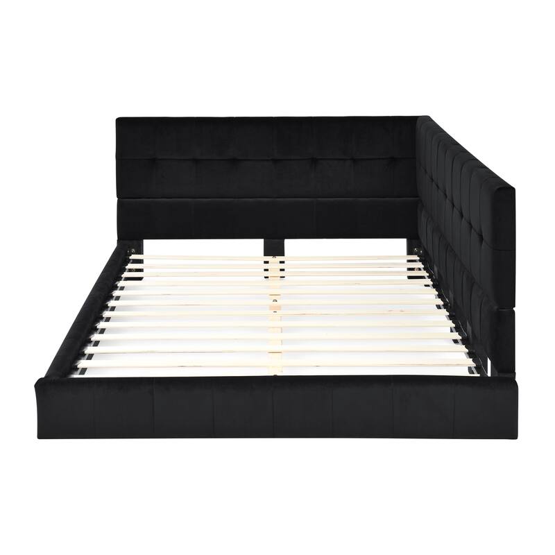 Full Size Upholstered Tufted Bed Frame, Sofa Bed Frame with Comfortable Backrest and Armrests