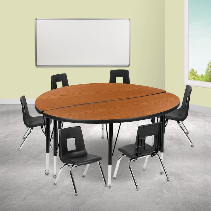 47.5" Circle Wave Flexible Activity Table Set with 14" Student Stack Chairs - Oak