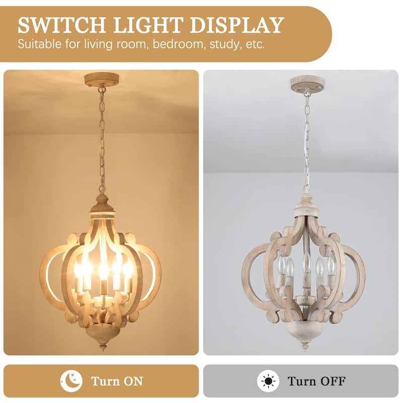 5-Light Country Wood Chandelier Light Fixture for Kitchen Island Dining Room