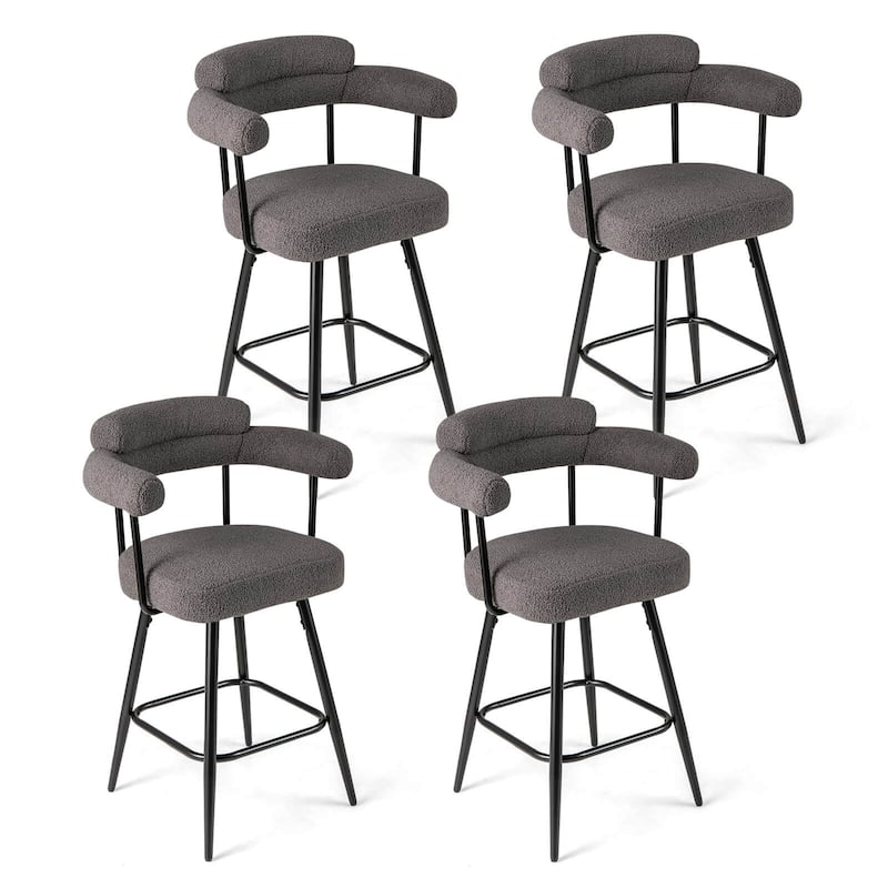 Costway 27” Swivel Bar Stool Set of 2/4 with Curved Back & Arms & - See Details - Gray-4 PCS - Set of 4