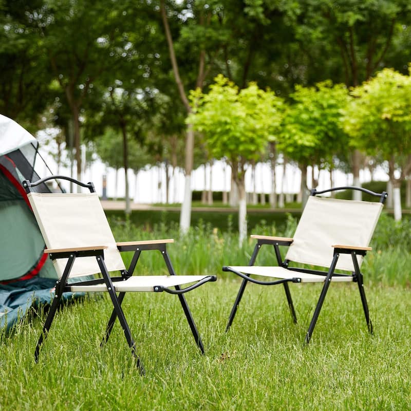 Portable Folding Outdoor Chair For Camping In Beige