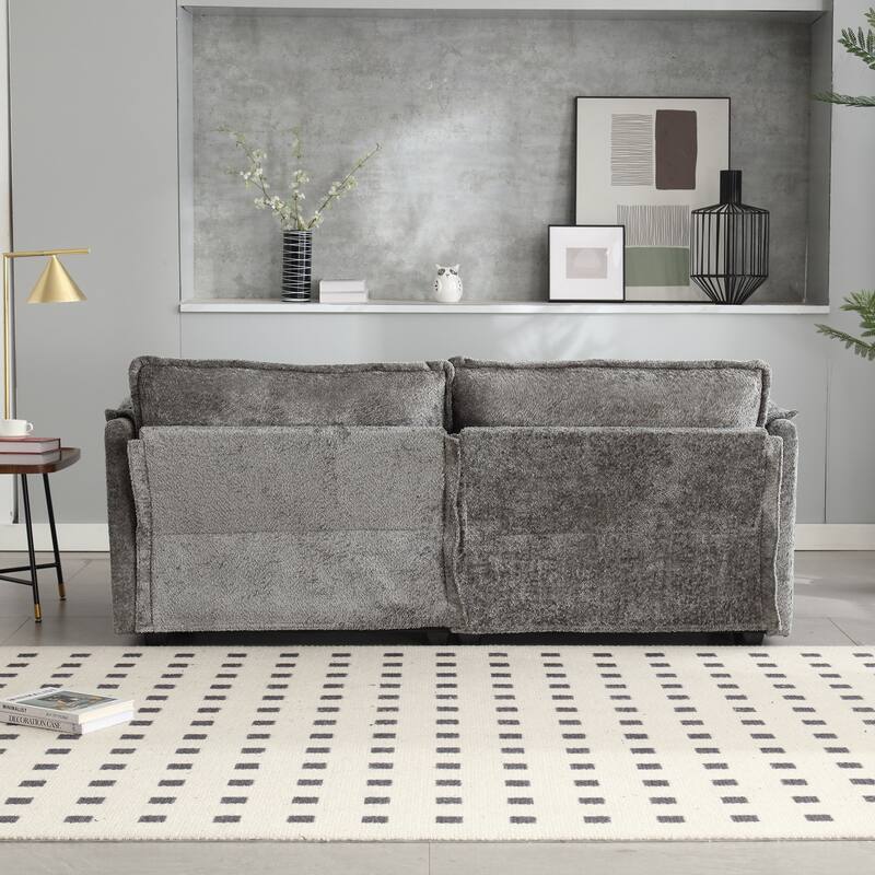76'' Oversized Chenille Loveseat Sofa with Movable Ottoman Small Sofa for Apartment