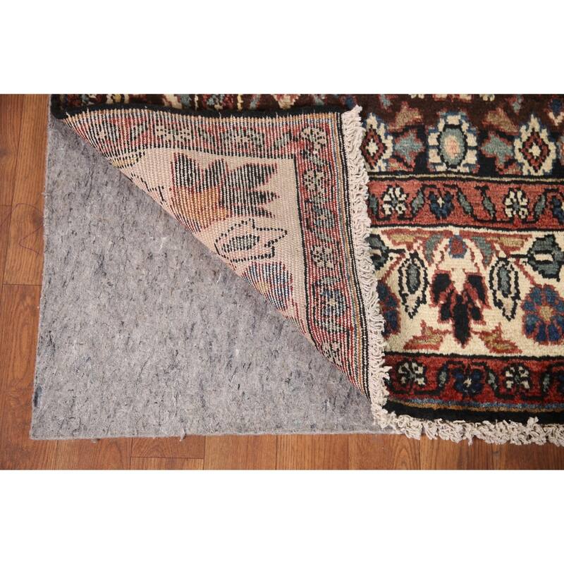 Hand Knotted Oriental 100% Wool Carpet Traditional Geometric Black Malayer Runner Rug - 10' 3'' X 3' 4''