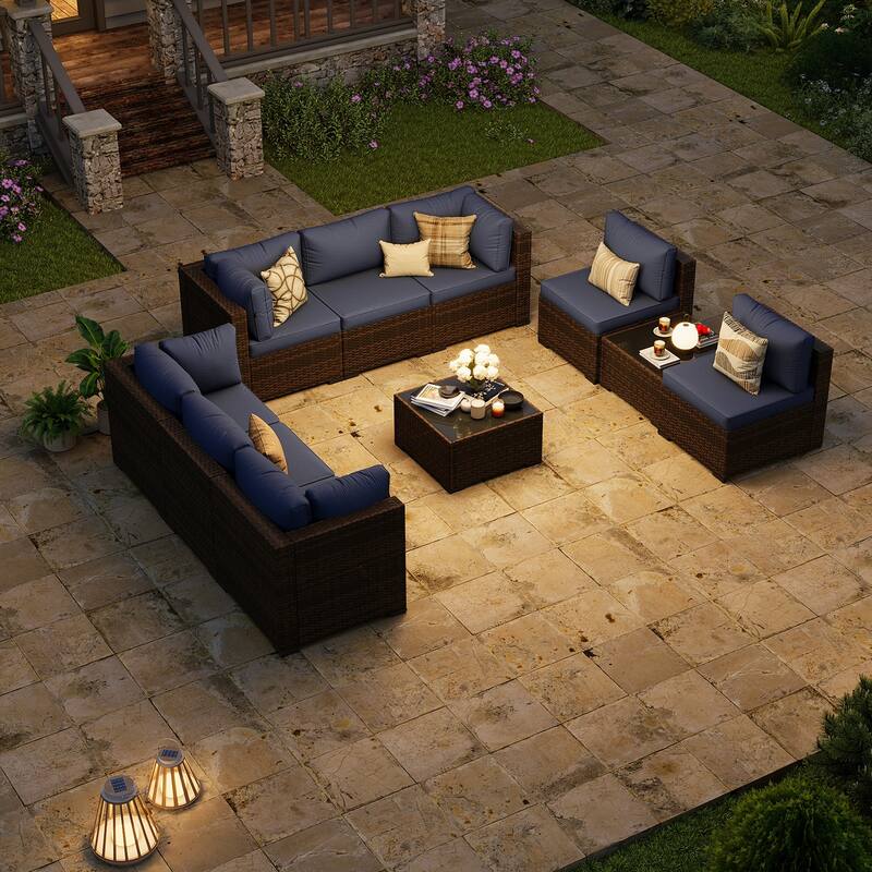AOXUN Wicker Rattan Outdoor Sectional Sofa Set with Coffee Table