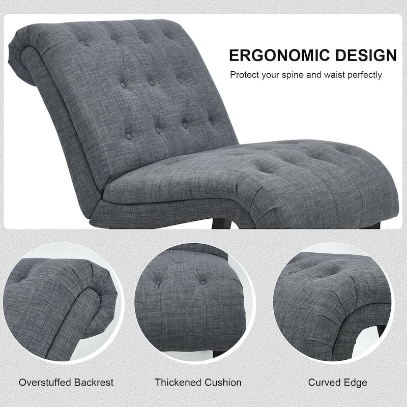 Upholstered Tufted Lounge Chair with Wood Leg - 38.5" x 27.5" x 33" (L x W x H)