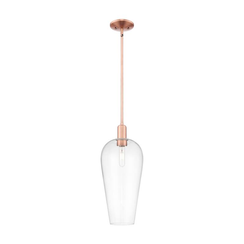 Innovations Lighting 716-1S-20-8 Chelsea Pendant Chelsea 8" Wide Mini - Antique Copper / Clear Deco Swirl