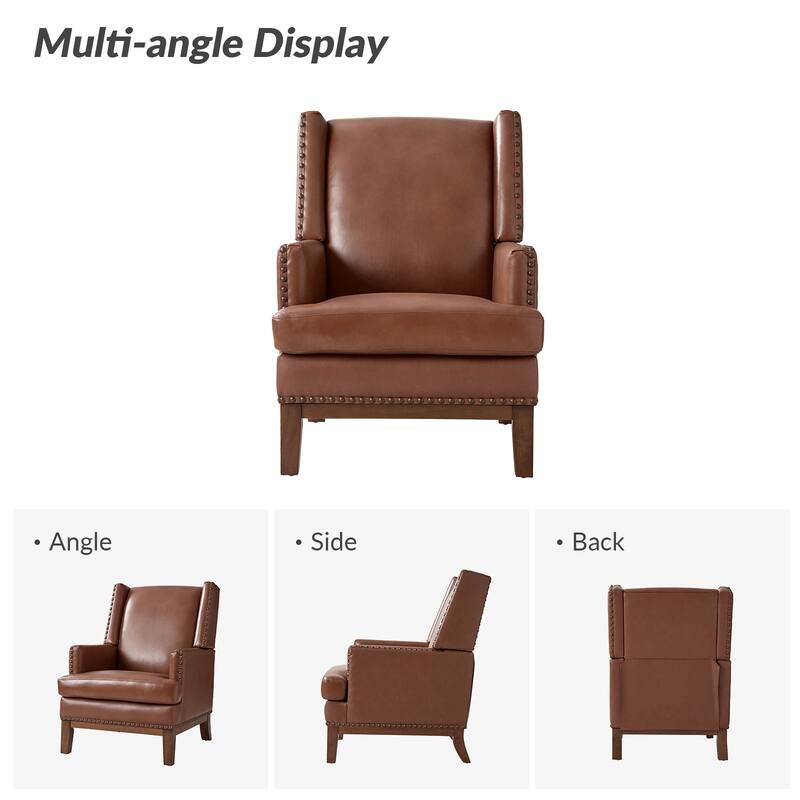 Lourdes Genuine Leather Armchair with Solid Wood Frame and Removable Seat Cushion Set of 2 by HULALA HOME