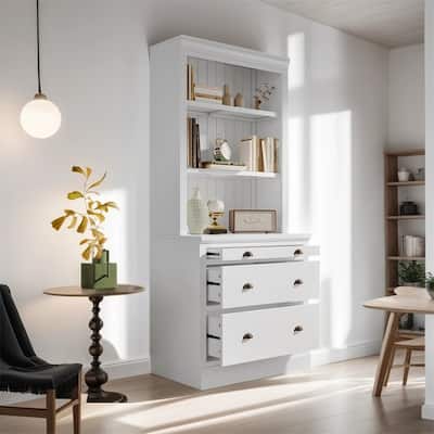 83.4"Tall Bookshelf Suite with LED Lighting, Drawers, 2-Piece