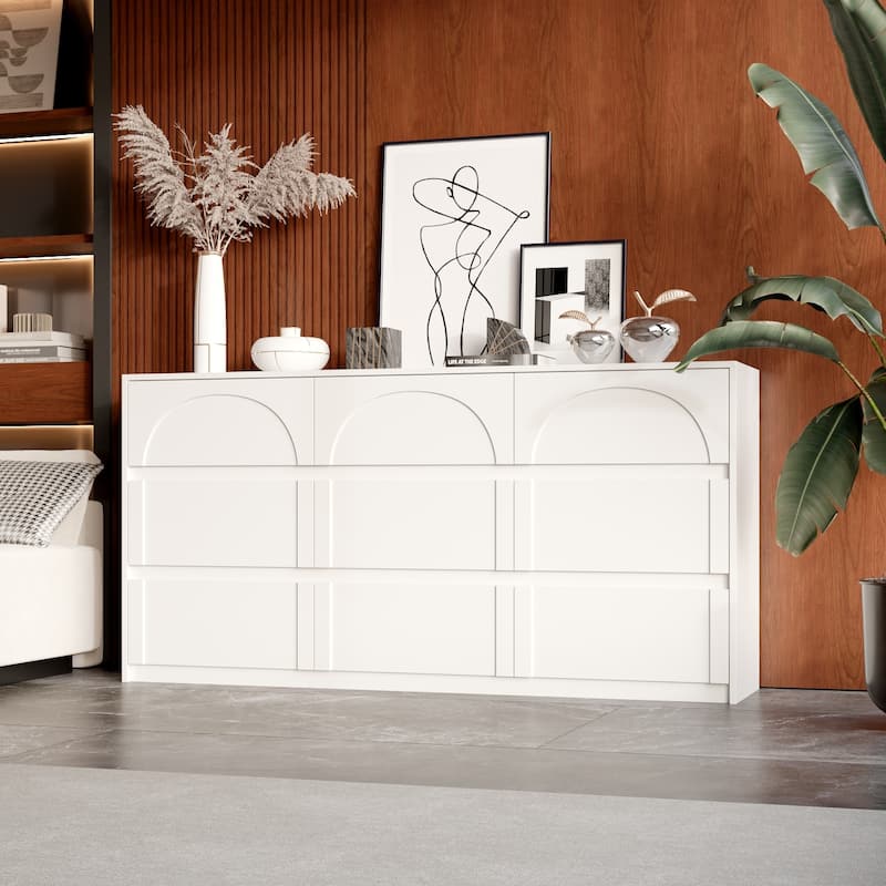 White 9-Drawer Nightstand with Modern Design and Safety Features