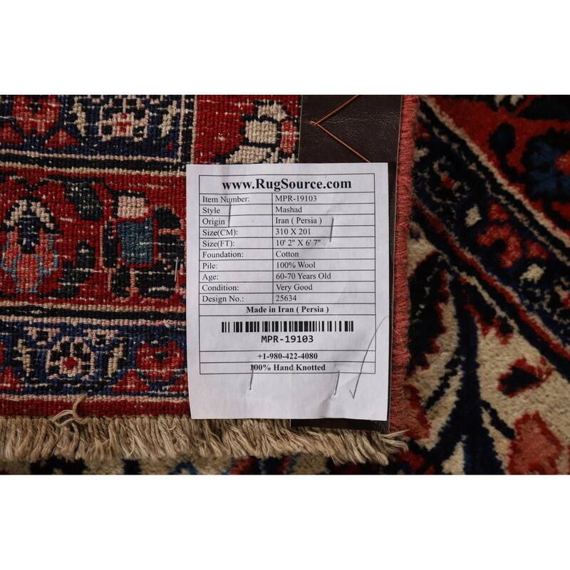 Vegetable Dye Floral Mashad Antique Persian Wool Carpet - 6'7" x 10'2"