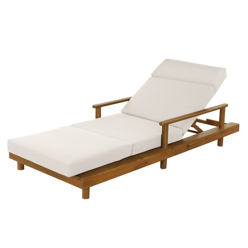 Christopher Knight Home - Modern Indoor/Outdoor Acacia Wood 4-Fold Adjustable Chaise Lounge with Water-Resistant Cushion