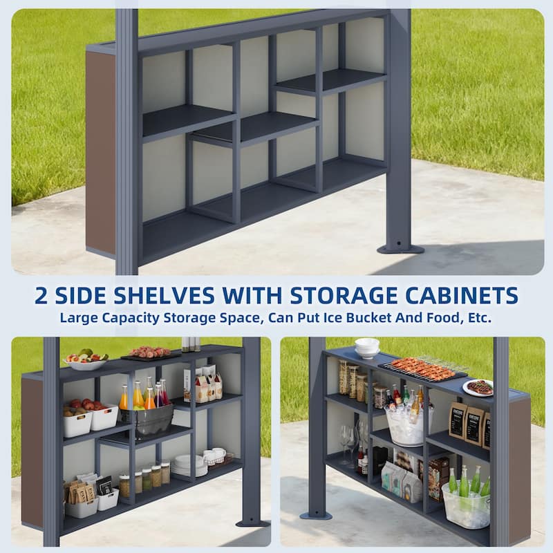 Grill Gazebo with Bar & Shelves, Double Roof BBQ Canopy for Patio, Wind & Weather-Resistant Outdoor Grill Shelter Tent