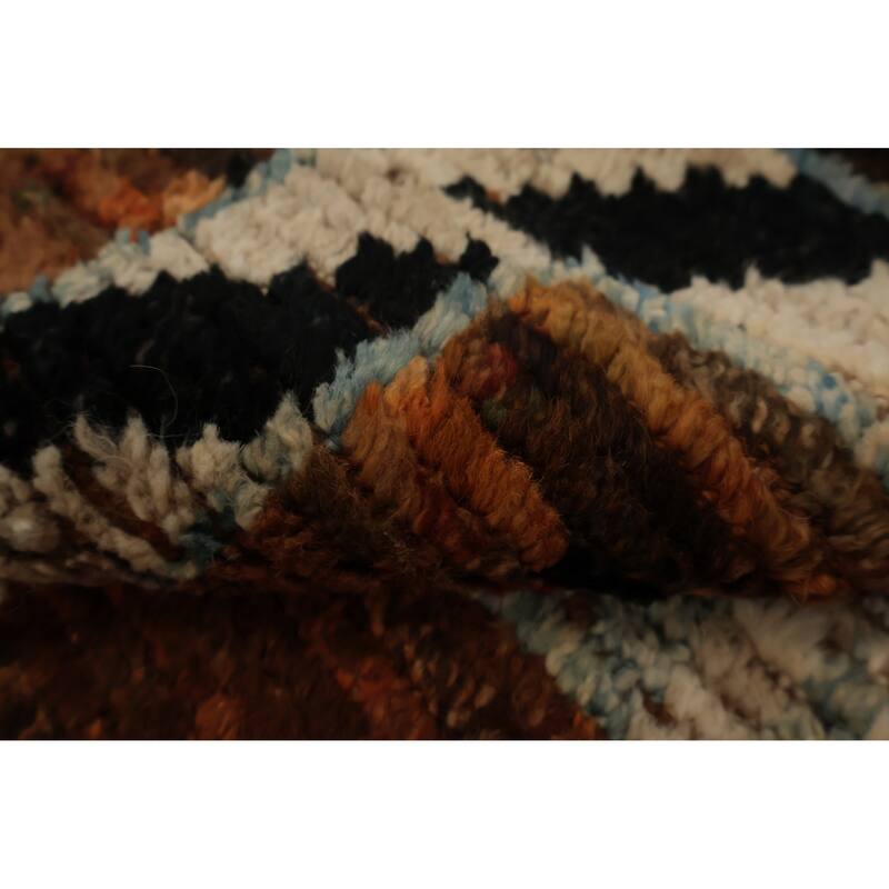 Hand Knotted Oriental 100% Wool Carpet Modern Tribal Oranges & Rust Moroccan Area Rug - 9' 7'' X 6' 10''