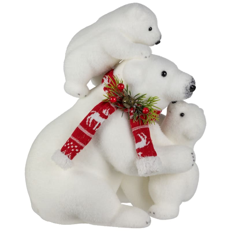 Mama Polar Bear and Cubs Christmas Figures - 13.5" - White and Red