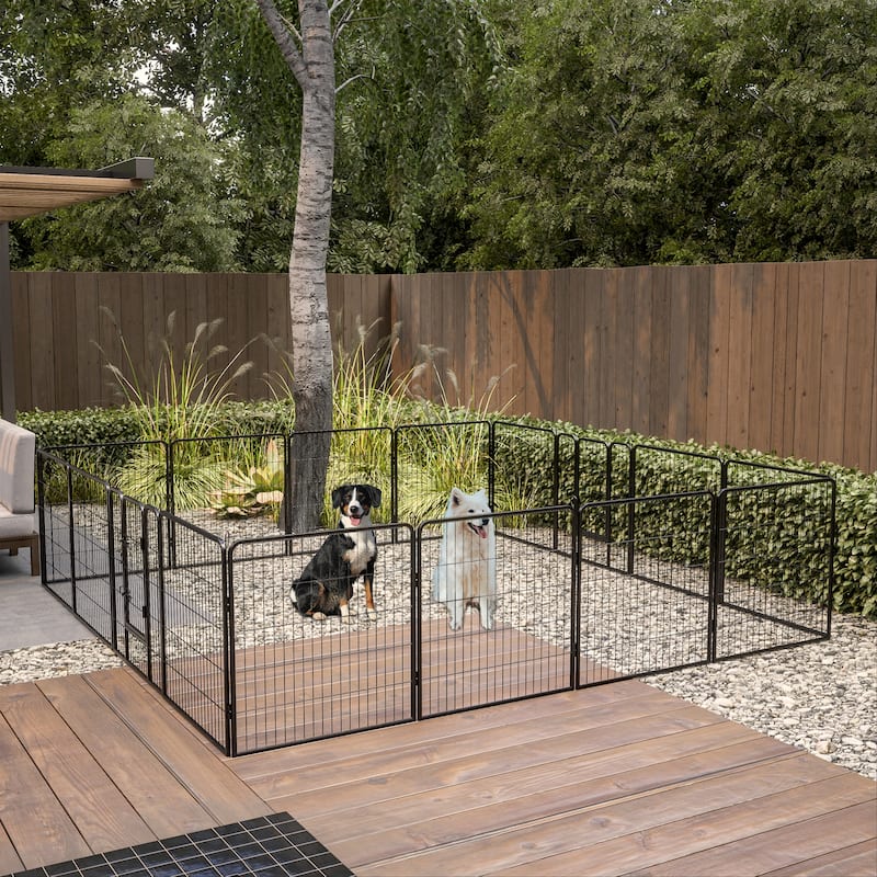 Dog Playpen - 16-Panel Outdoor Pet Fence with Doors, Portable Exercise Pen for All Dog Sizes, Yard, RV & Camping