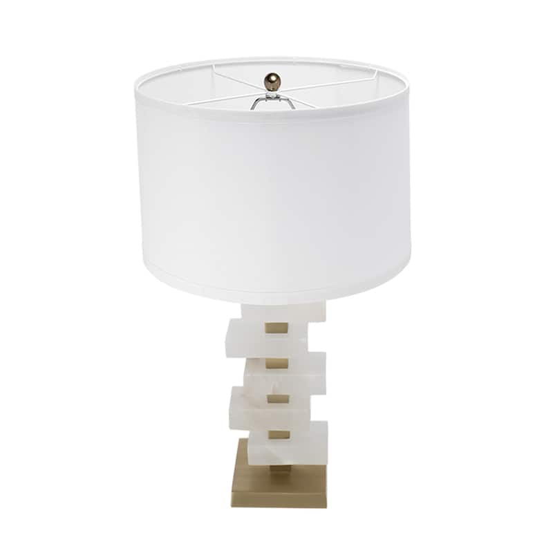 D15x26.7" White and Gold Alabaster Slab Table Lamp