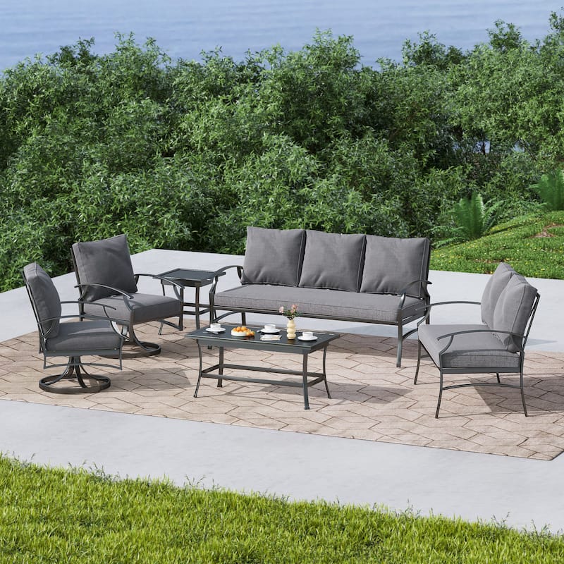 DREAMSIDEA Outdoor Furniture Conversation Patio Set - Swivel Chair - Gray/6 Piece