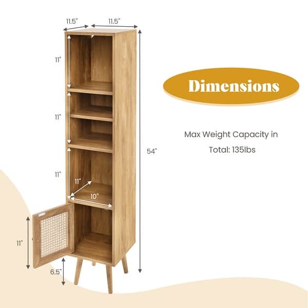 Rattan Storage Cabinet Freestanding Slim Organizer Wood Display Rack ...