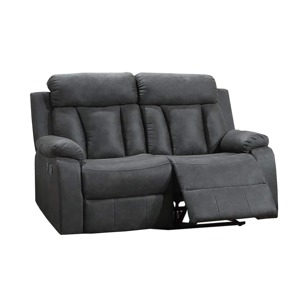 Gel Leatherette Manual Motion Reclining Loveseat with USB Port in Charcoal