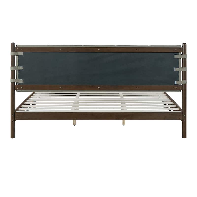 Premium Rubber Wood Platform Bed Frame, King Bed Frame with Headboard Included, Mid Century Modern Bed