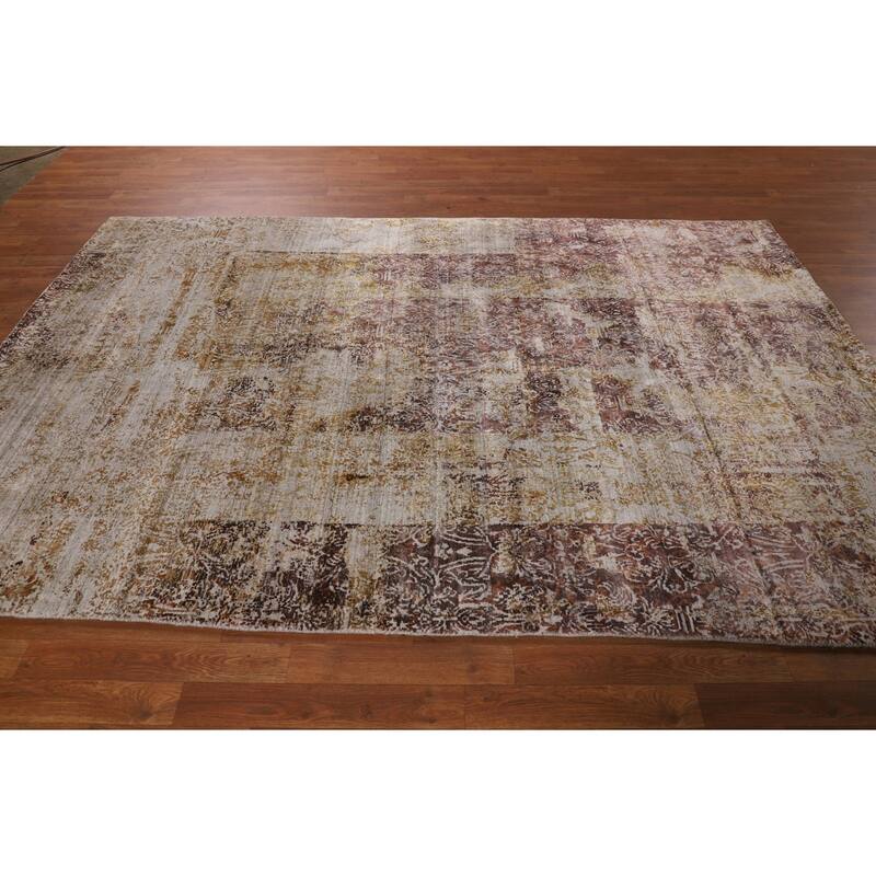 Abstract Indian Area Rug Hand-Knotted Wool Carpet - 6'0" X 9'2"