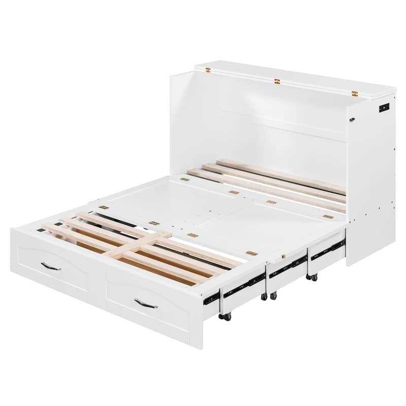 Roomfitters Full Size Storage Murphy Bed with Built-in Drawers and Foldable Design