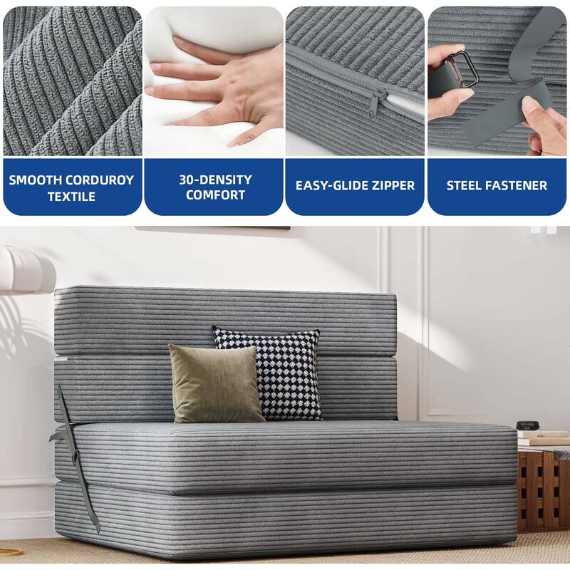 Moasis Convertible Folding Sofa Bed, Corduroy Fabric Fold Out Sleeper Chair
