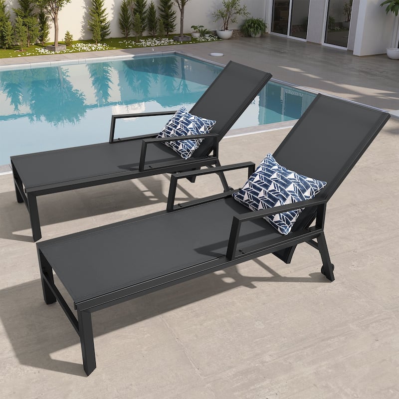 Outdoor Aluminum Adjustable Back Chaise Lounges with Wheels