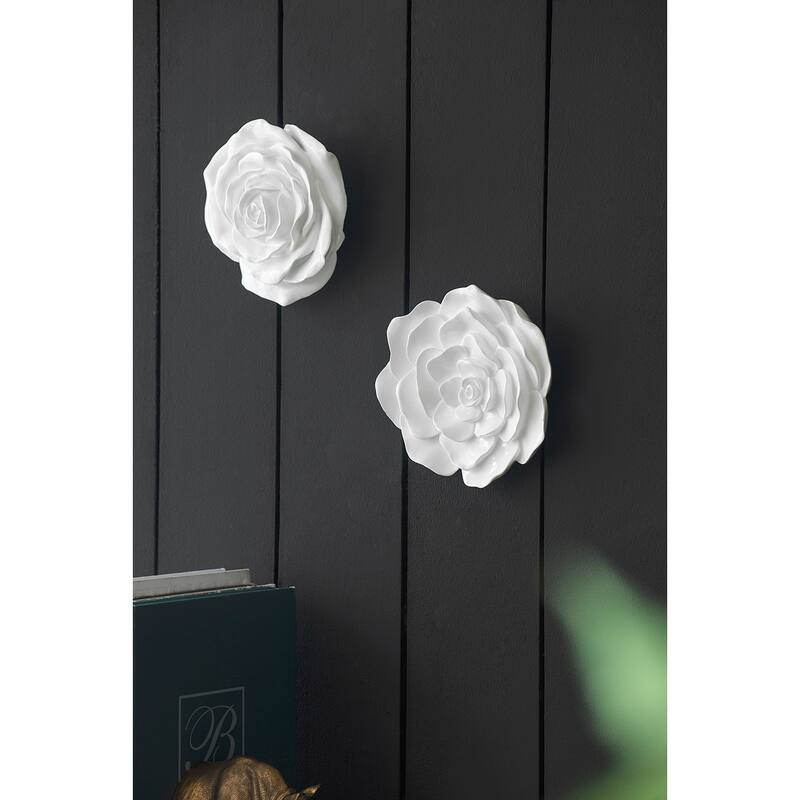 Contemporary Rose Hanging Wall Decor with Gold Resin Floral Sculpture, for Living Room Hallway Bedroom Office