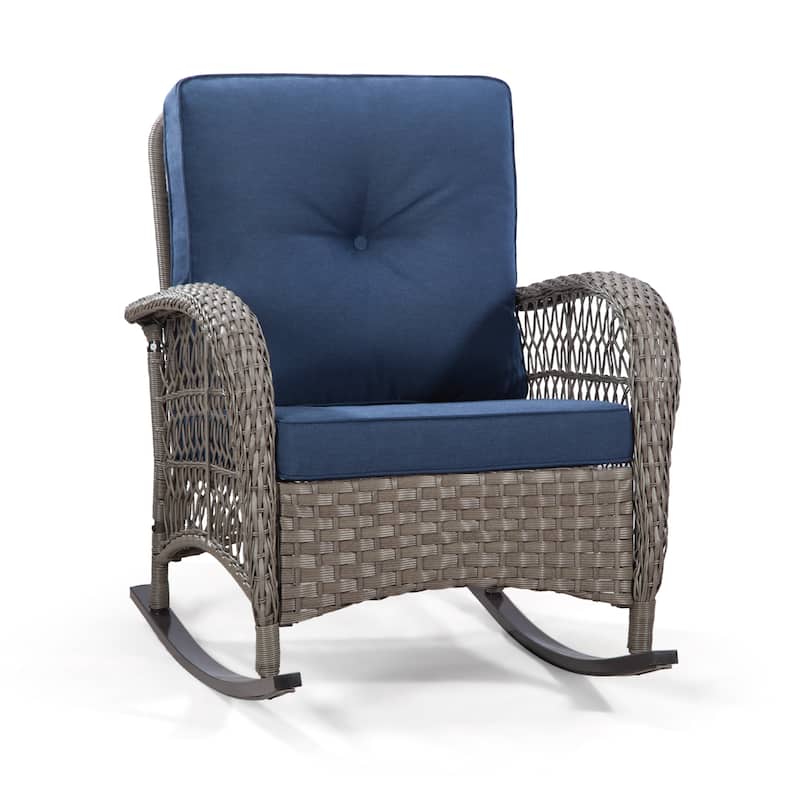 Cozywor Wicker Patio Outdoor Rocking Chair with Cushion