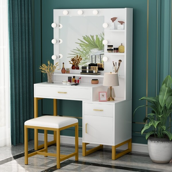 STYLISH MODERN SLIDING MIRROR MAKEUP JEWELLERY DRESSING TABLE CABINET 3 COLOURS 