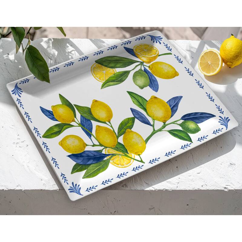 Abode Homewares Lemon Orchard Melamine Rectangular Serving Tray - Yellow - 20" x 14"