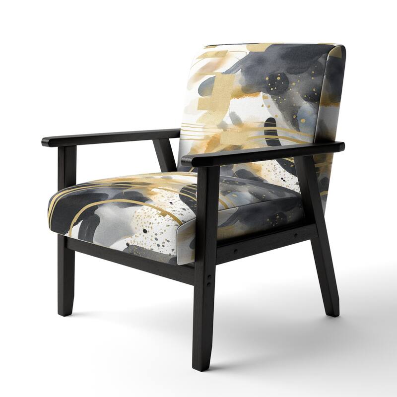 Designart "Pastel Abstract With Blue Black & Gold Spots III" Upholstered Fractals Accent Chair and Modern Arm Chair