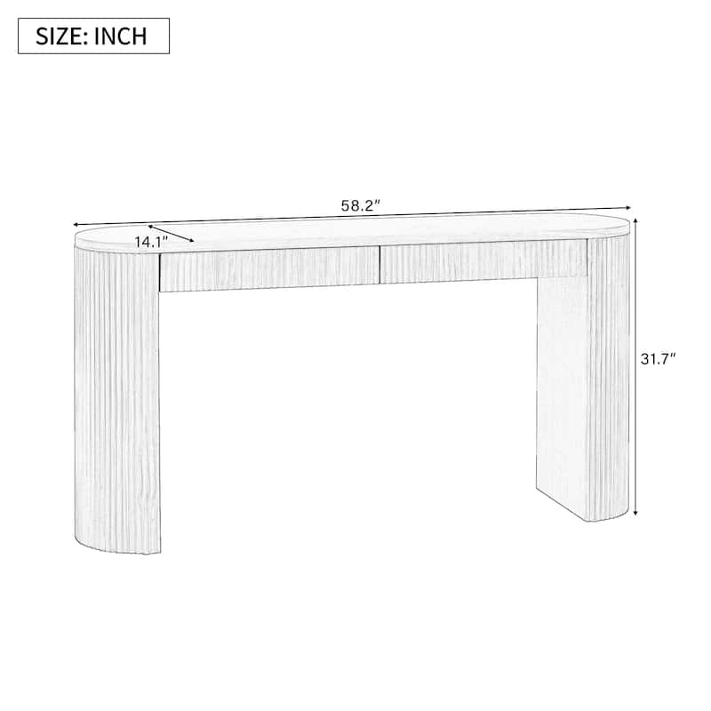 58.2" Entryway Table with Large Top and 2 Drawers, Console Table with Arched Legs, Pine Veneer Sofa Table