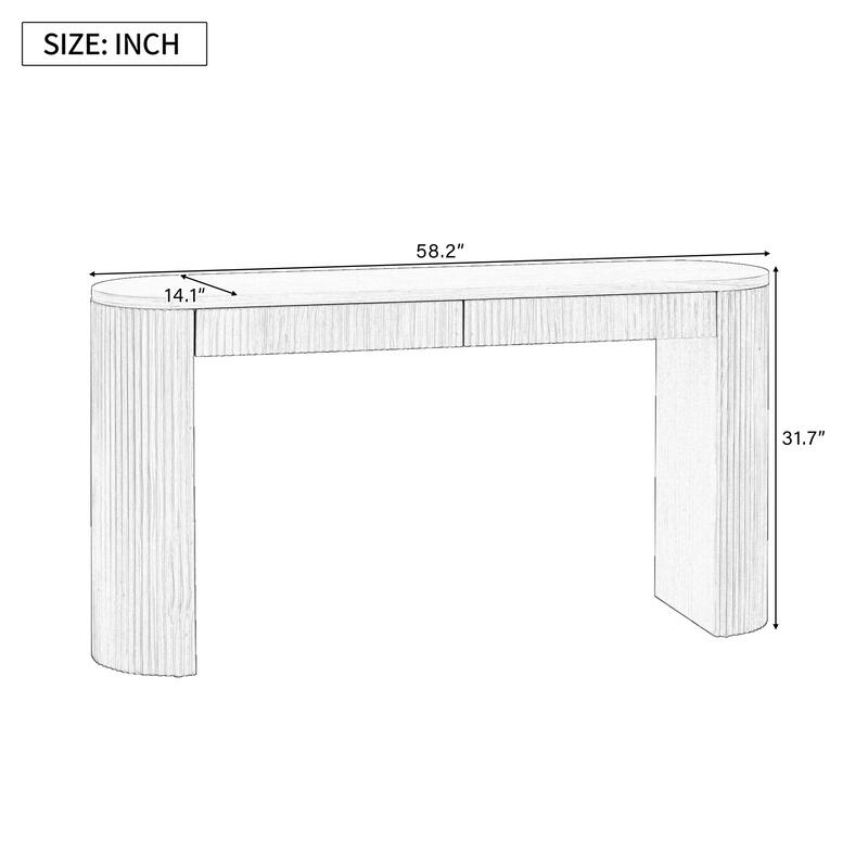Modern Entryway Table, Striped Design Sofa Table with 2 Drawers and Adjustable Legs, for Living Room, Hallway and Foyer, Natural