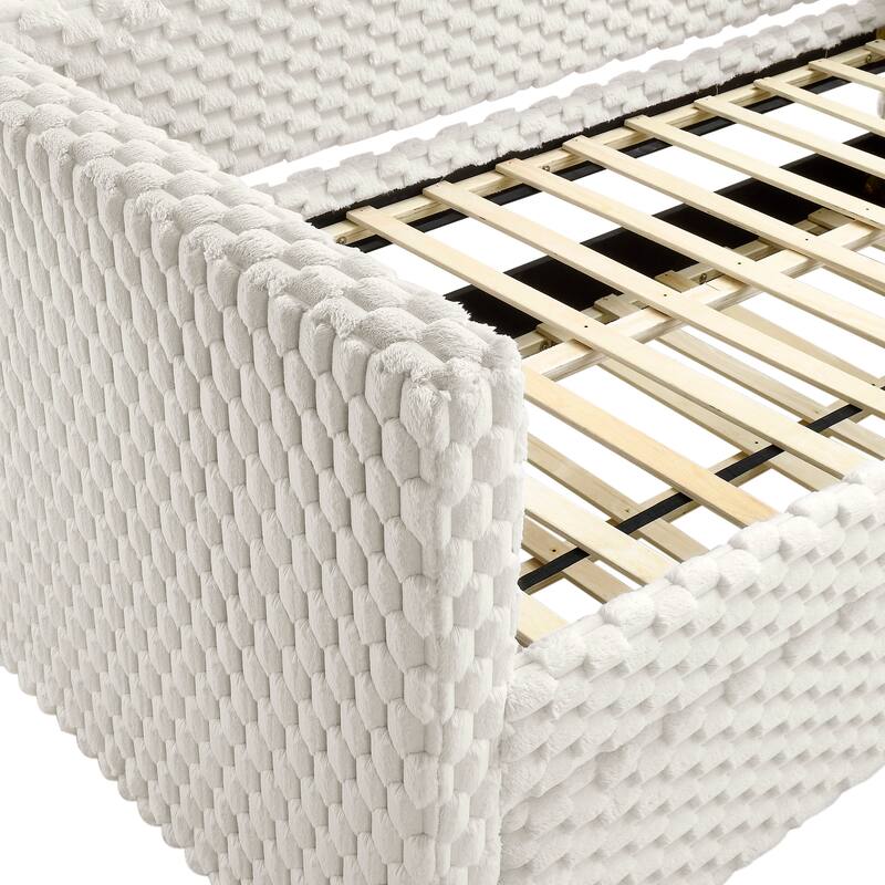 Beautiful 1pc Modern Daybed Armrest Pull Out Trundle Bedroom Living Room Furniture White Dove Textured Finish Furniture - Antique White