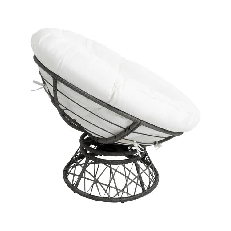 Wicker Papasan Chair with Oversized Cushion & Swivel Base – Indoor Round Lounge Chair for Bedroom, Living Room, or Covered Patio
