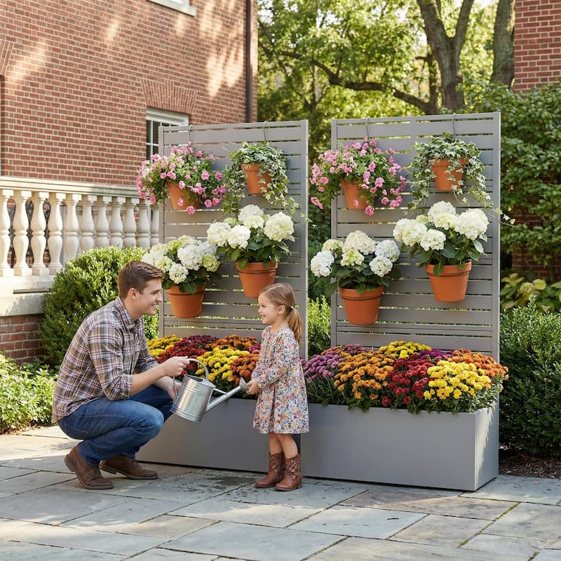 Metal Planter Box with Trellis Privacy Screen Planter Box Set of 2