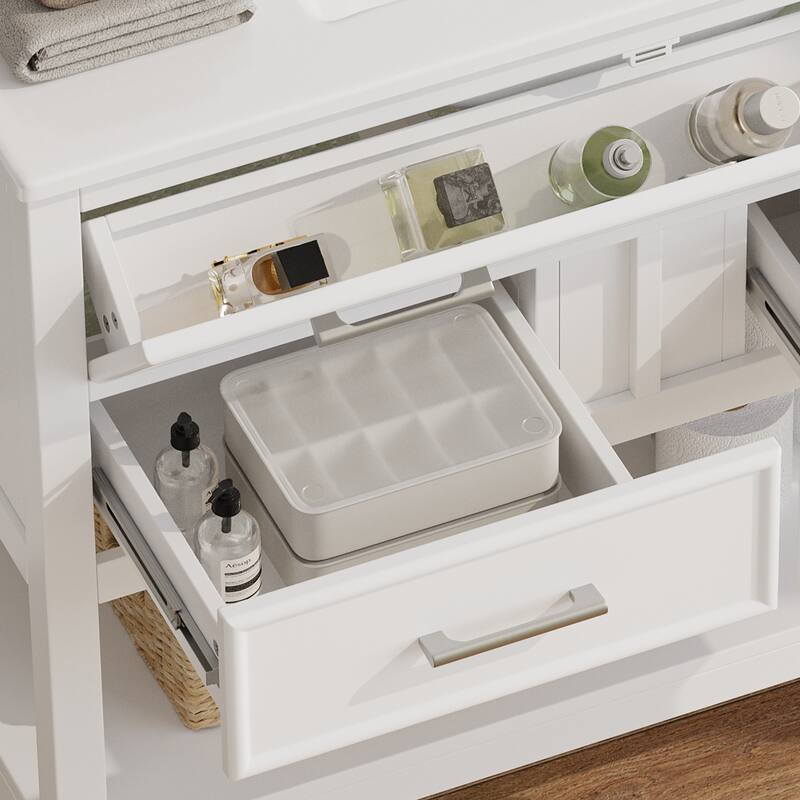Roomfitters 36" Bathroom Vanity with Ceramic Sink, Tip-Out Tray, 2 Full-Extension Soft-Close storage units and Open Shelf