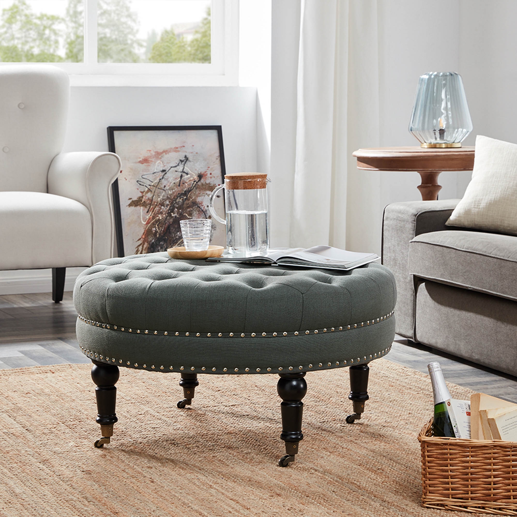 Linen outlet tufted ottoman