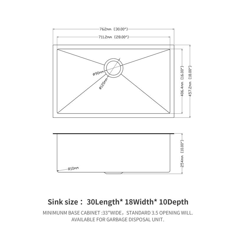 Undermount Kitchen Sink 16 Gauge Single Bowl with Drain Assembly